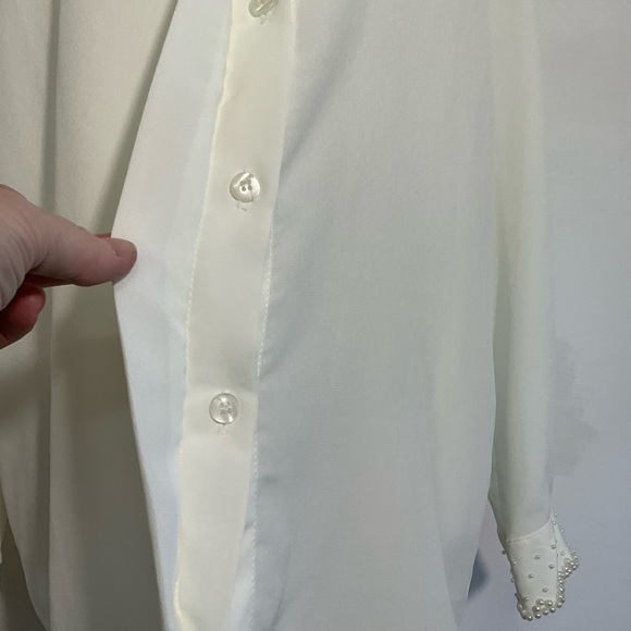 Vintage Alfred Dunner Blouse Beaded Cream Longsleeve Pearls Embellished‎ Size 10 - Picture 4 of 9